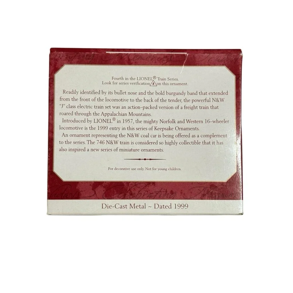 HALLMARK KEEPSAKE ORNAMENT 746 NORFOLK AND WESTERN STEAM LOCOMOTIVE LIONEL TRAIN - Picture 3 of 16